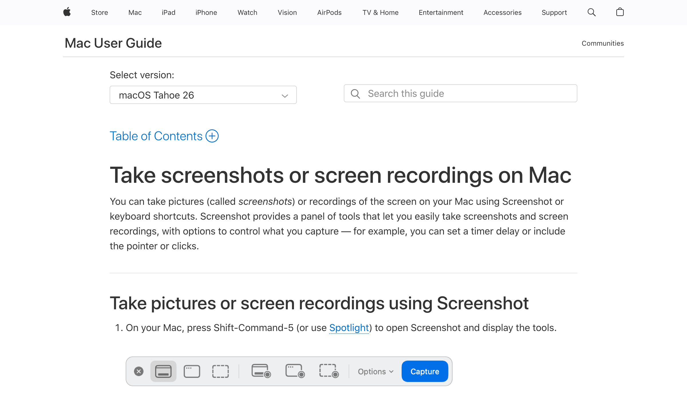 Mac screenshot toolbar showing 4K recording options